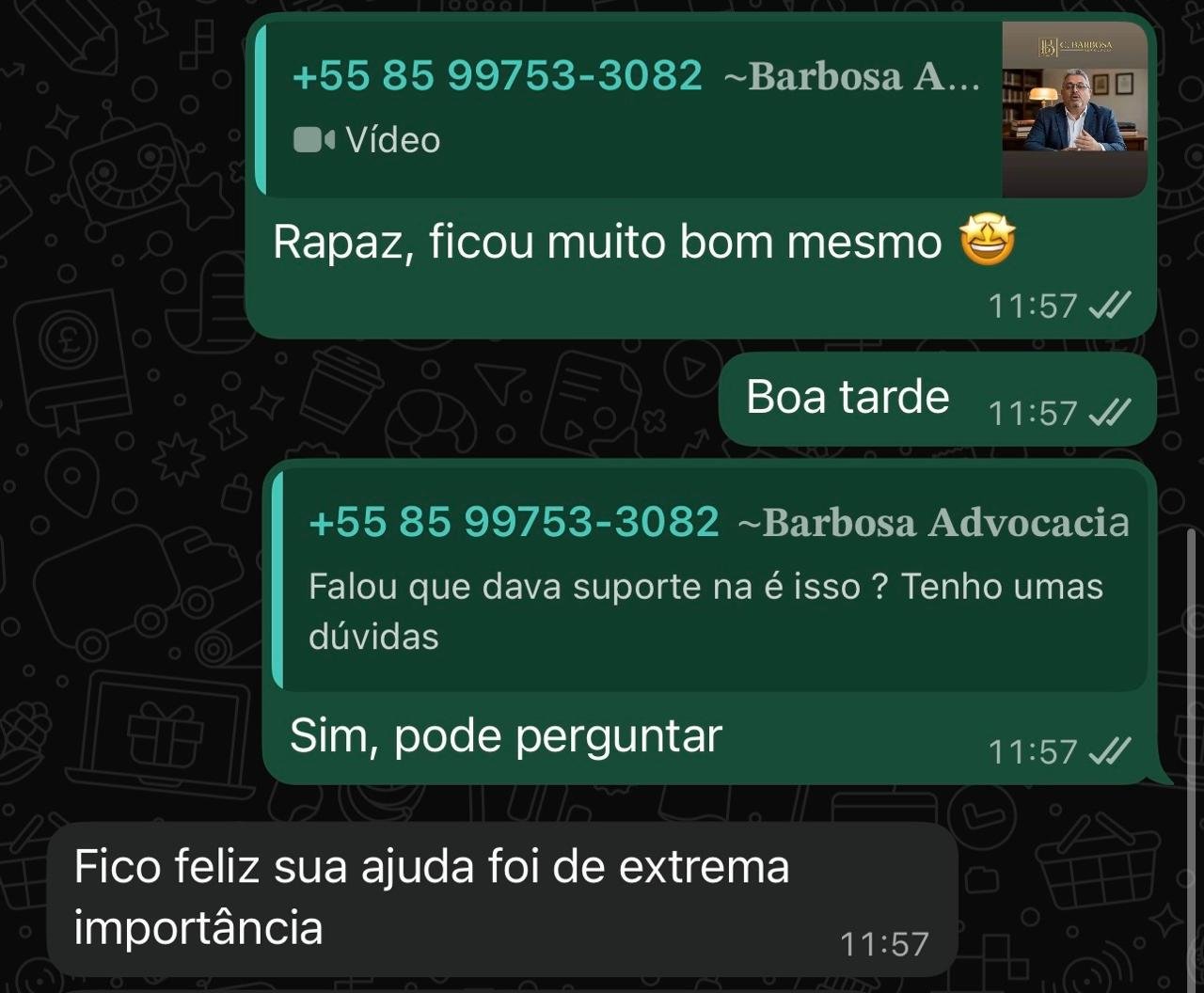 Depoimento de cliente no WhatsApp